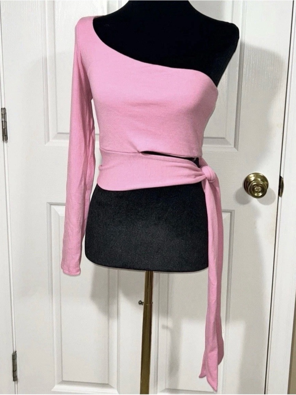 Better Be Womens One Shoulder Wrap Crop Top Pink Long Sleeve Cutout Blouse Small